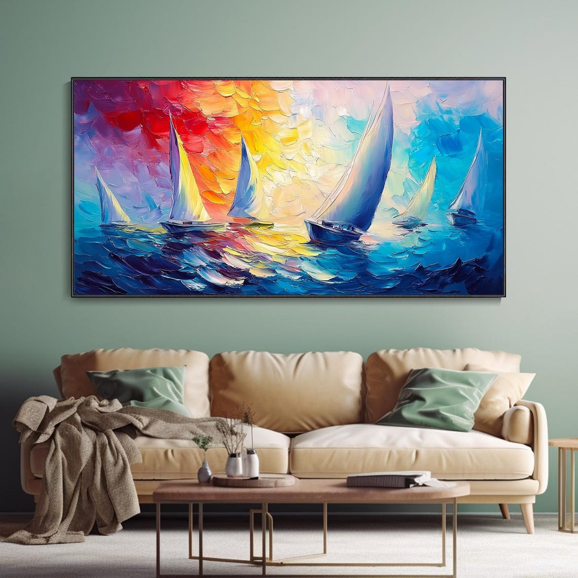 Sailboats On Ocean At Sunset Colorful Regatta Seascape Art Poster - Image 3