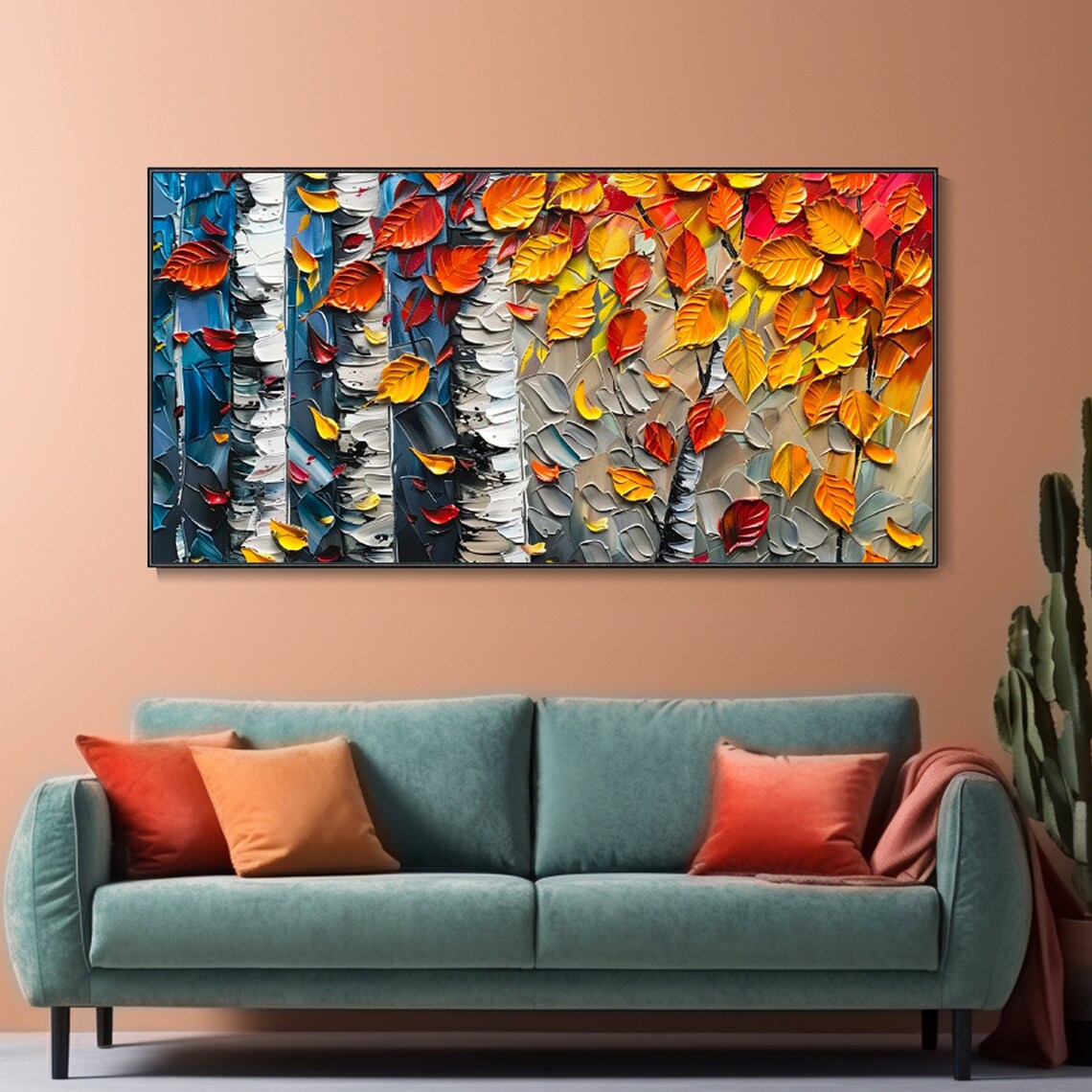 White Birch Trees With Red Orange Autumn Leaves Fall Art Poster - Image 2
