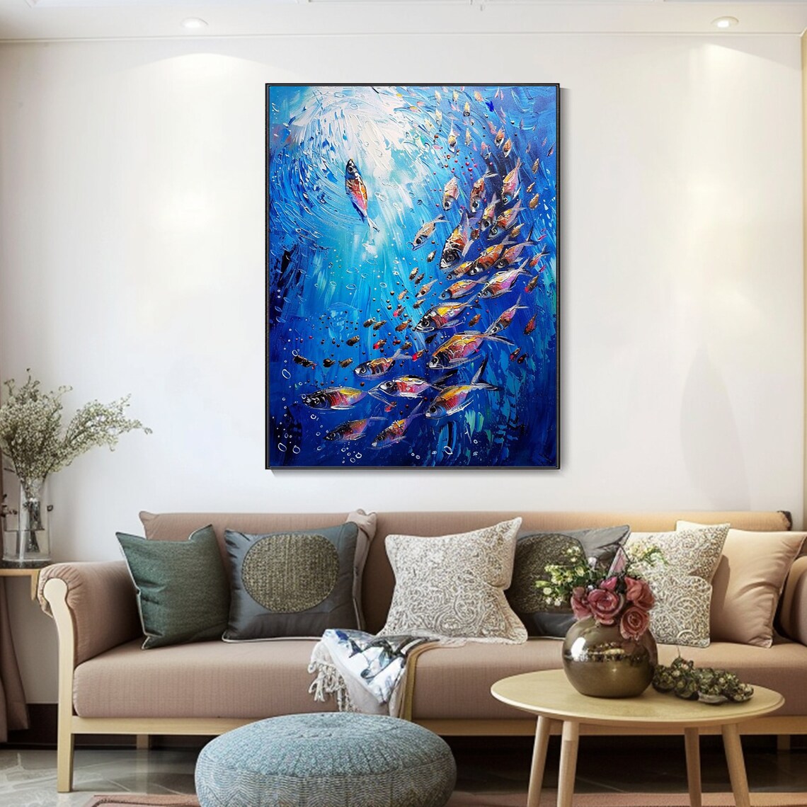 School Of Colorful Fish Underwater Blue Ocean Scene Animal Art Print - Image 3