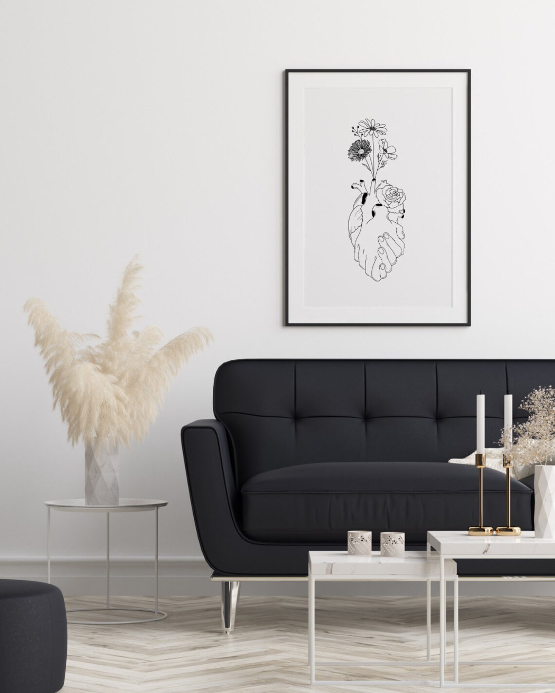 Never Forget Hand Holding Heart Bloom Floral Line Art Poster - Image 4
