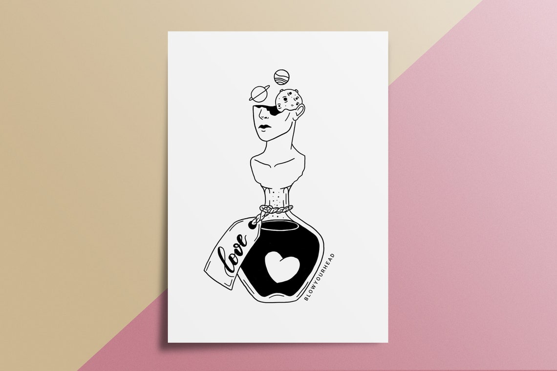 Valentines Love Potion Bottle Bust Planet Surreal Art Poster - Image 2