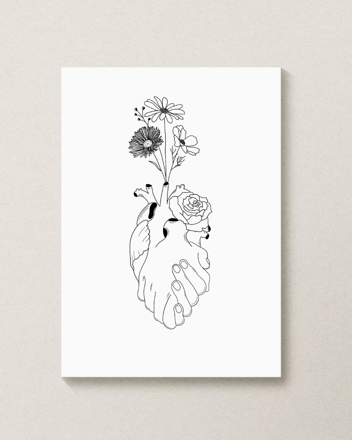 Never Forget Hand Holding Heart Bloom Floral Line Art Poster - Image 3