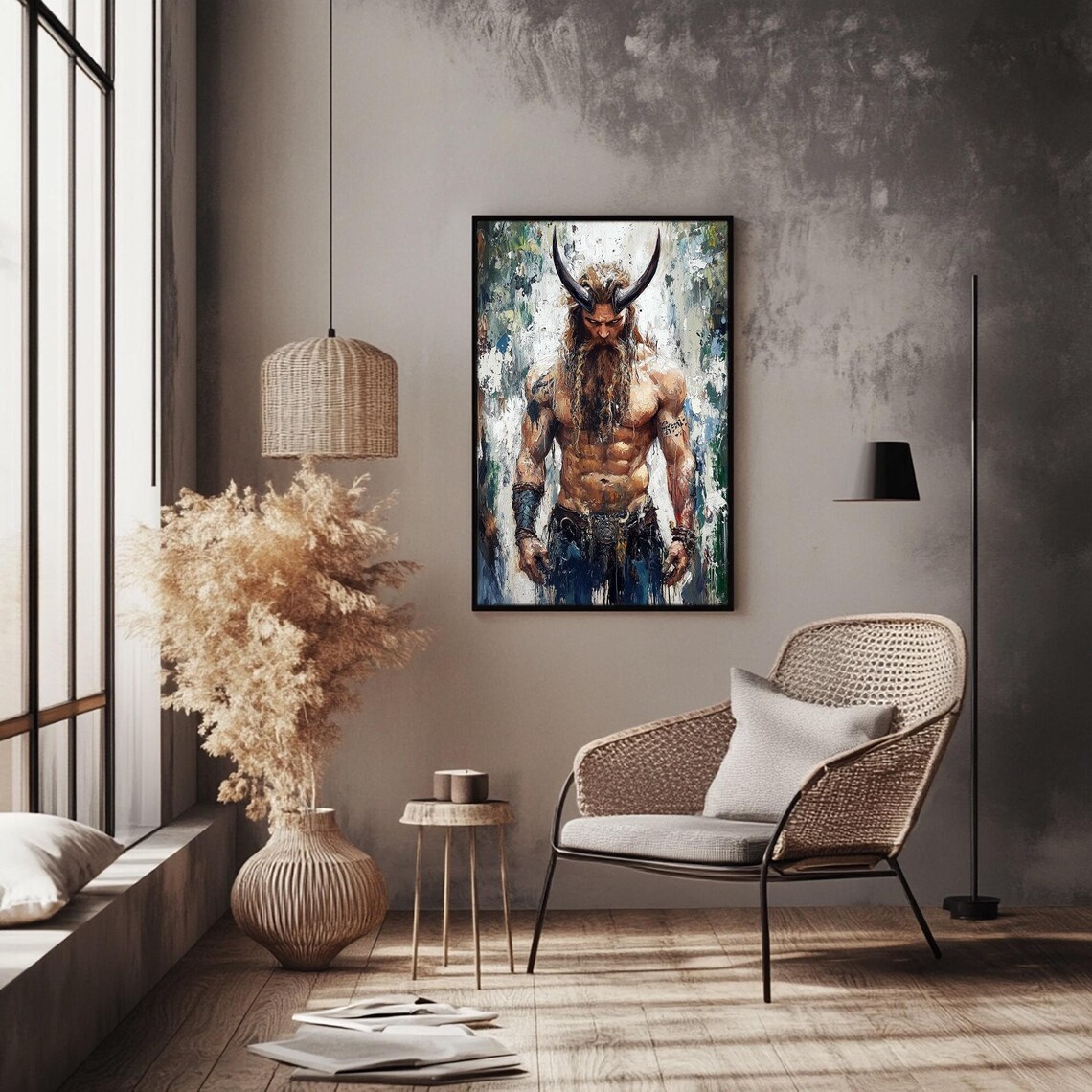 Loki Norse God Horned Warrior Viking Mythology Oil Painting Print - Image 3