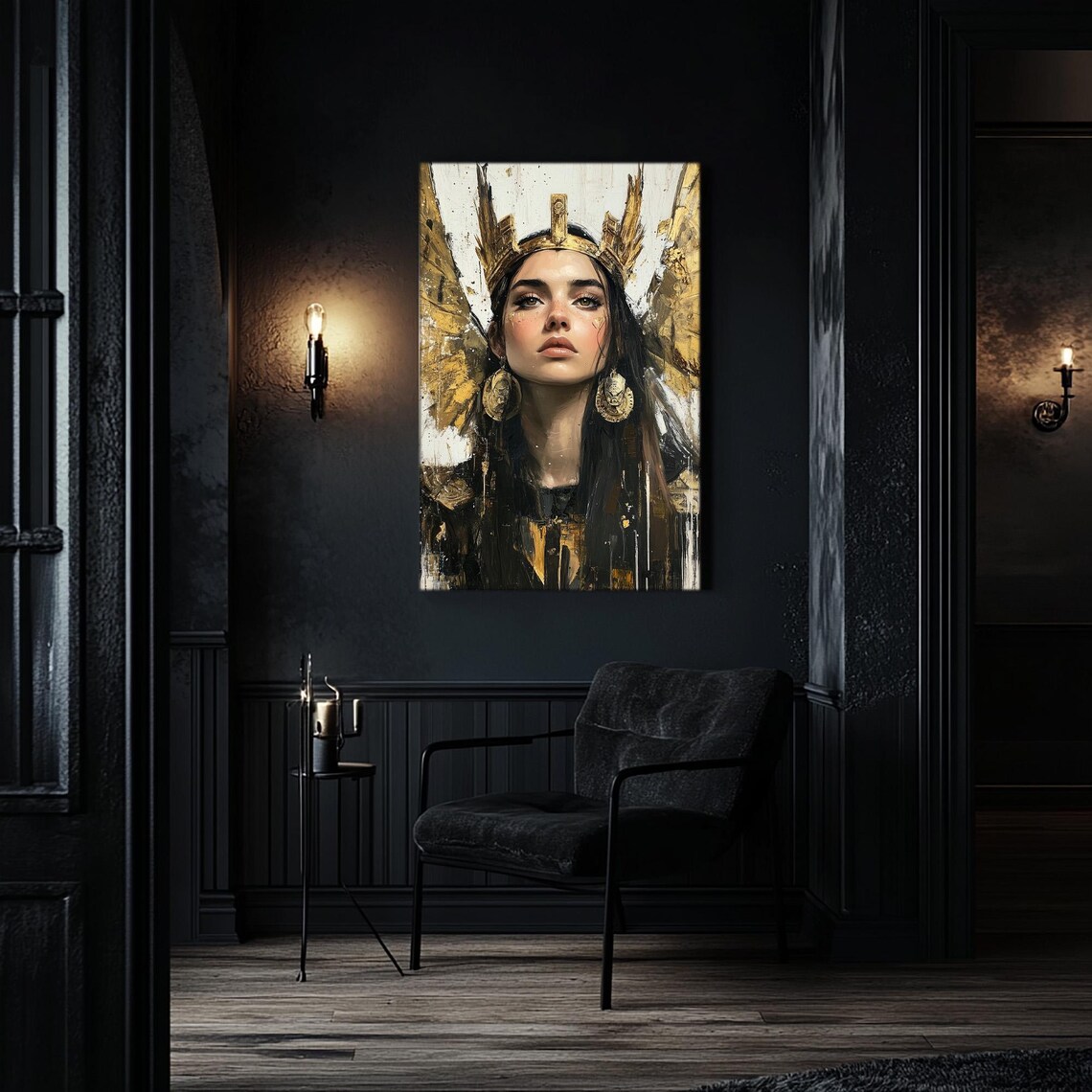 Athena Greek Goddess Golden Winged Helmet Portrait Art Print - Image 2