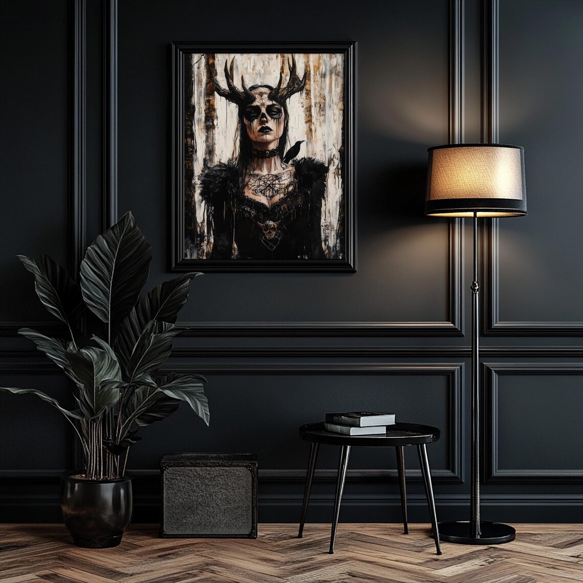 Horned Goth Witch Oil Painting Art Print - Image 4