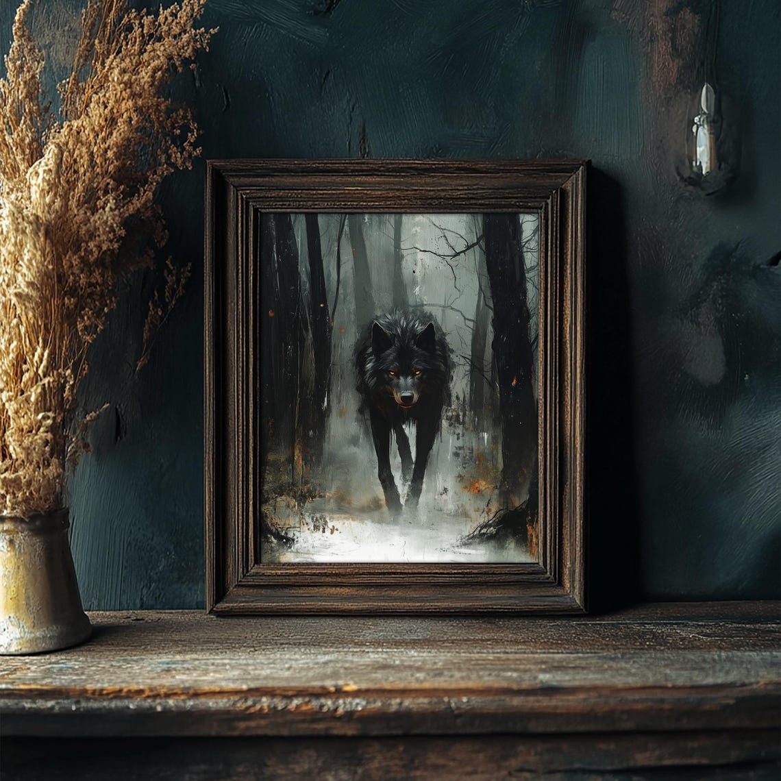 Black Wolf In Misty Forest Enchanted Dark Woods Fine Art Print - Image 6