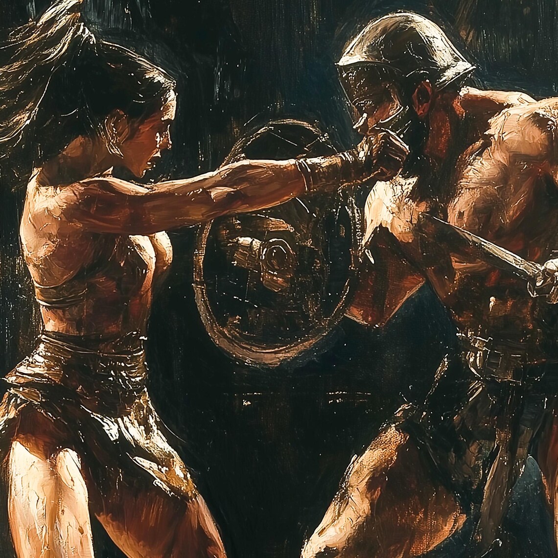 Gladiators Male Vs Female, Fantasy Art Print - Image 7