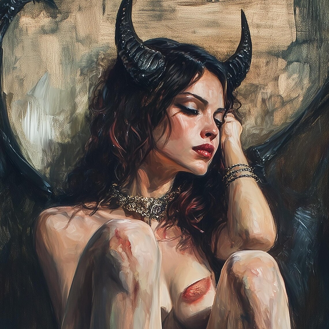 Lilith Nude Goddess Fantasy Art Print, Horned Dragon - Image 7