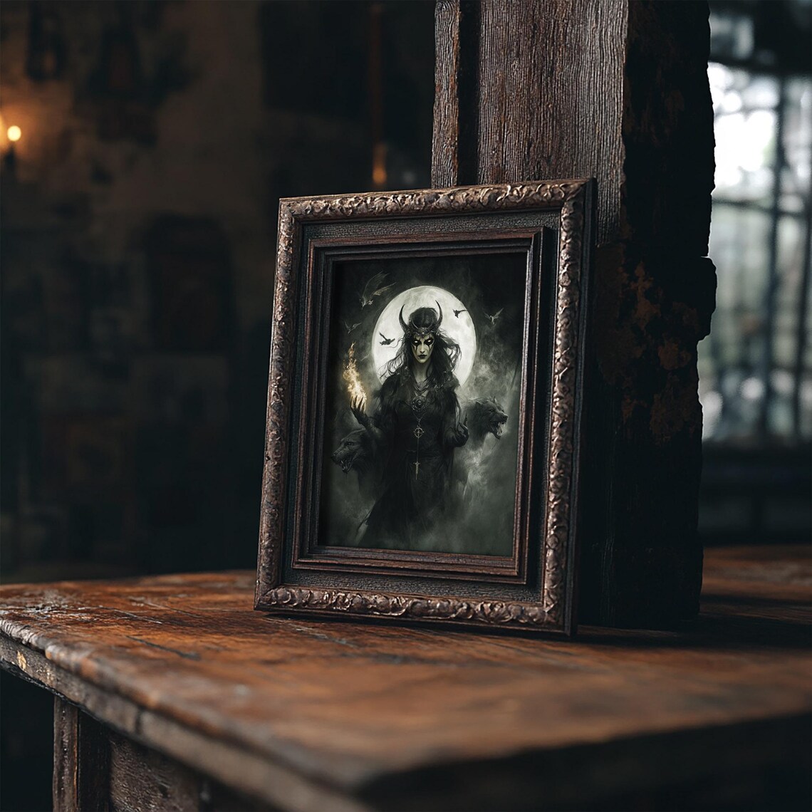 Hecate Dark Goddess Vintage Oil Painting Art Print - Image 4