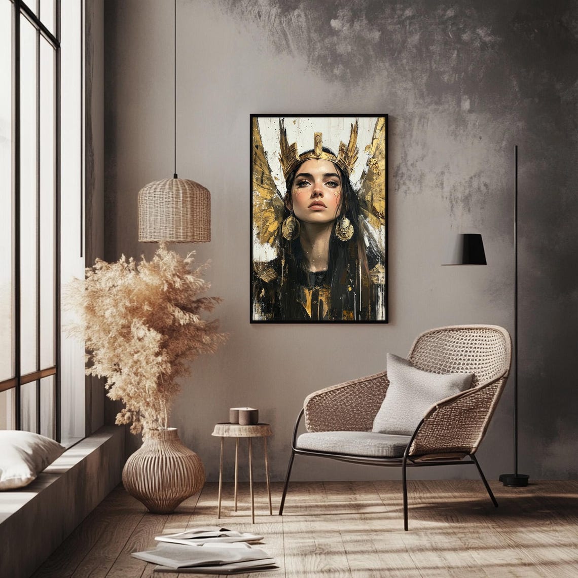 Athena Greek Goddess Golden Winged Helmet Portrait Art Print - Image 6