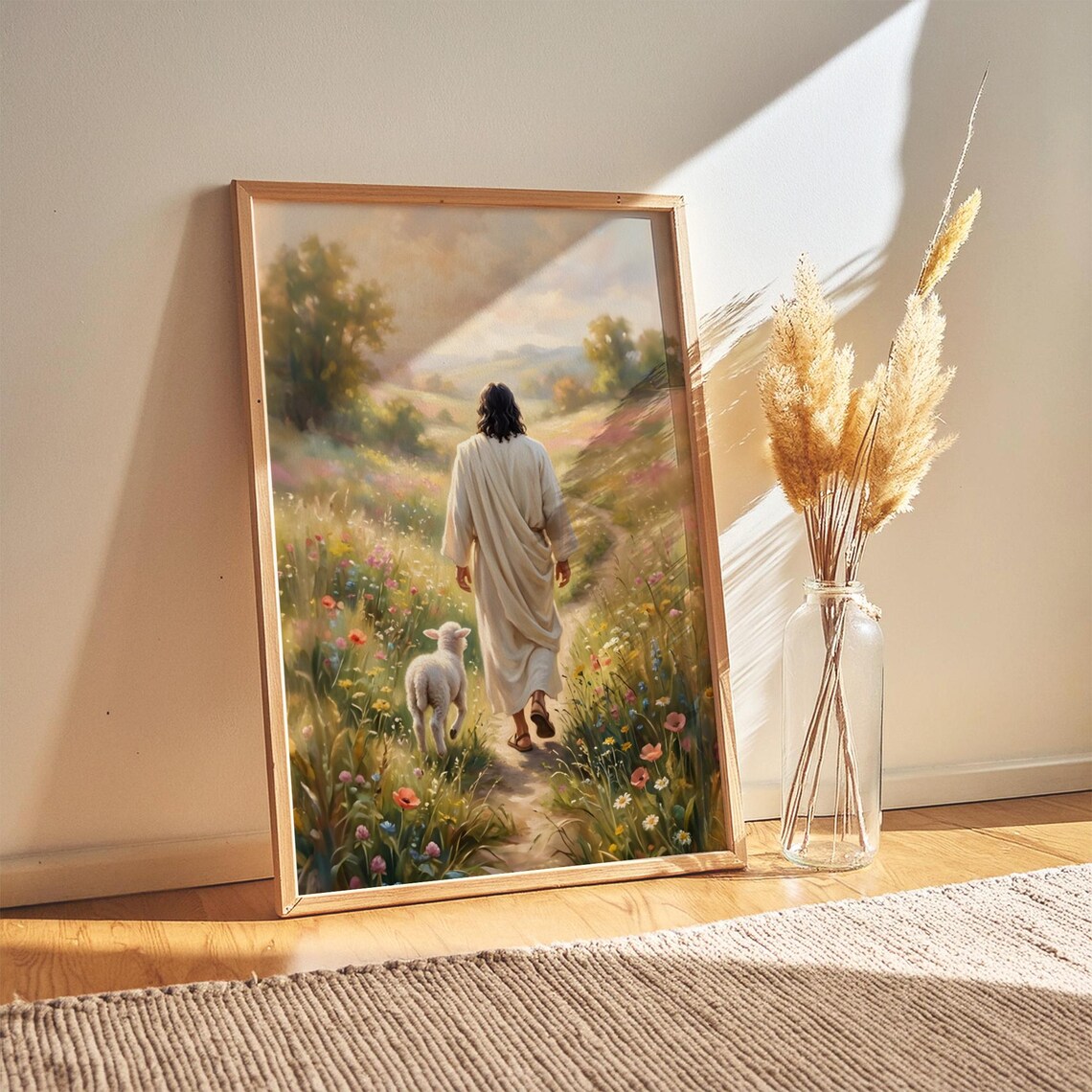 Jesus Good Shepherd Lost Sheep, Art Print