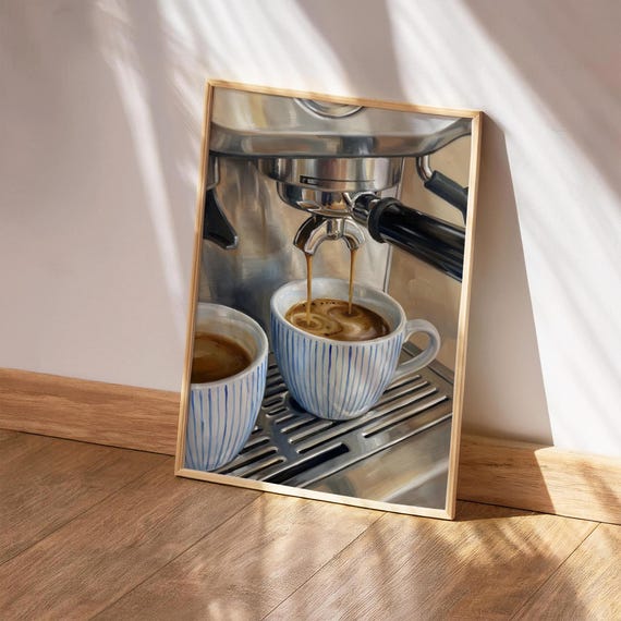 Espresso Machine Coffee Art Print Minimalist Barista Painting Digital Download