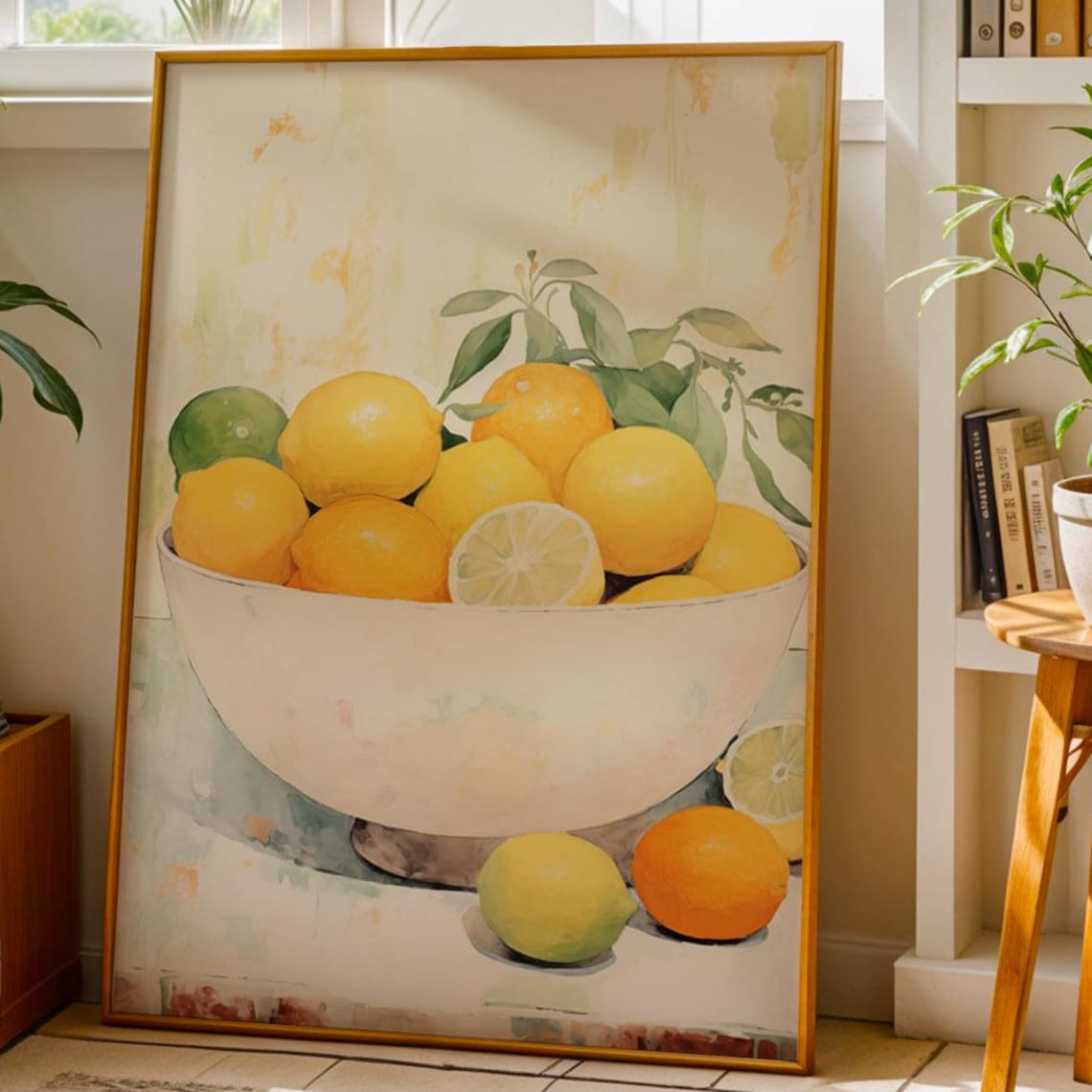 Lemon Citrus Bowl Bright Watercolor Still Life Kitchen Poster