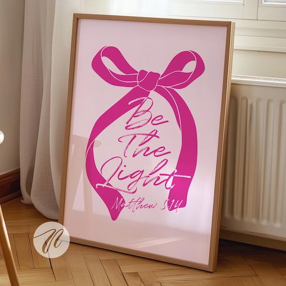 Be The Light Matthew 5 14 Pink Bow Bible Verse Decor Wall Art