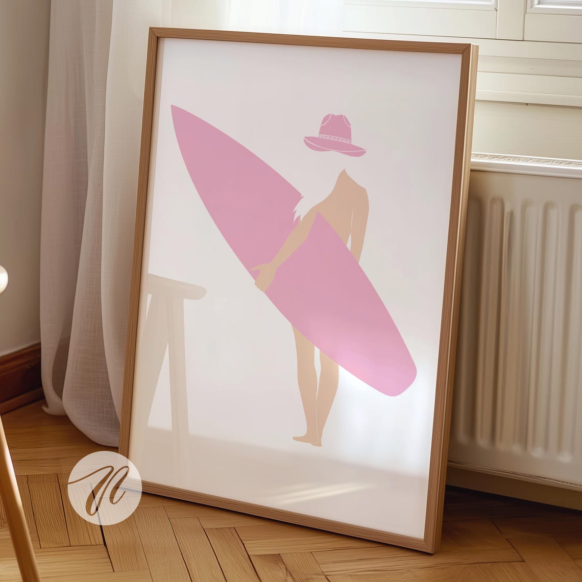 Pink Cowboy Hat Surfer Girl Minimalist Beach Coastal Art Poster