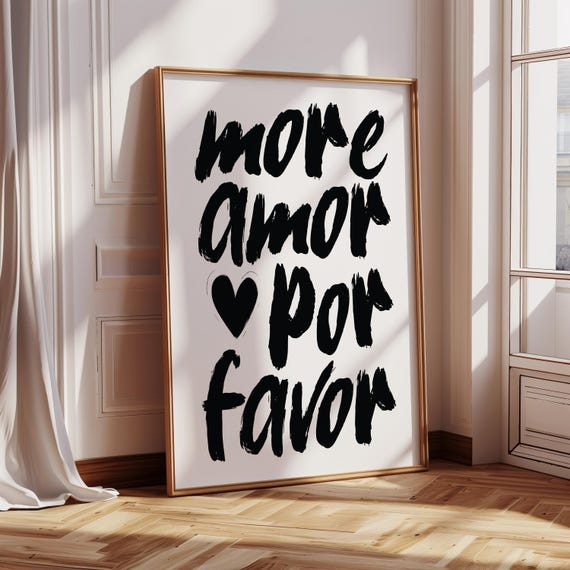 More Amor Por Favor Print Trendy Wall Art Black White Modern Poster Preppy Decor Retro Bar Cart Apartment