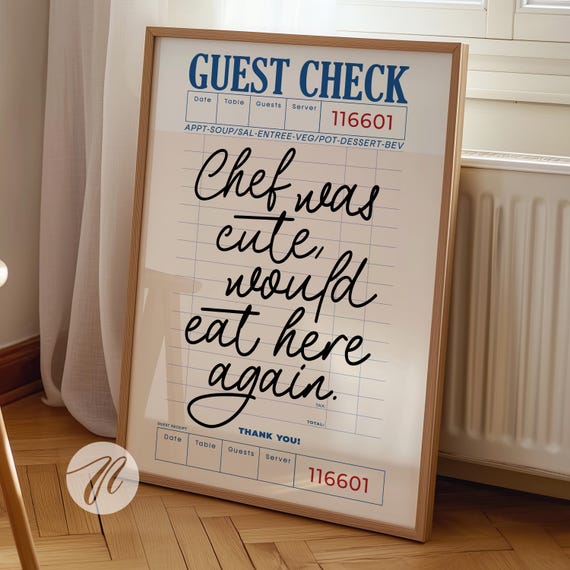 Funny Chef Guest Check Print Trendy Kitchen Art