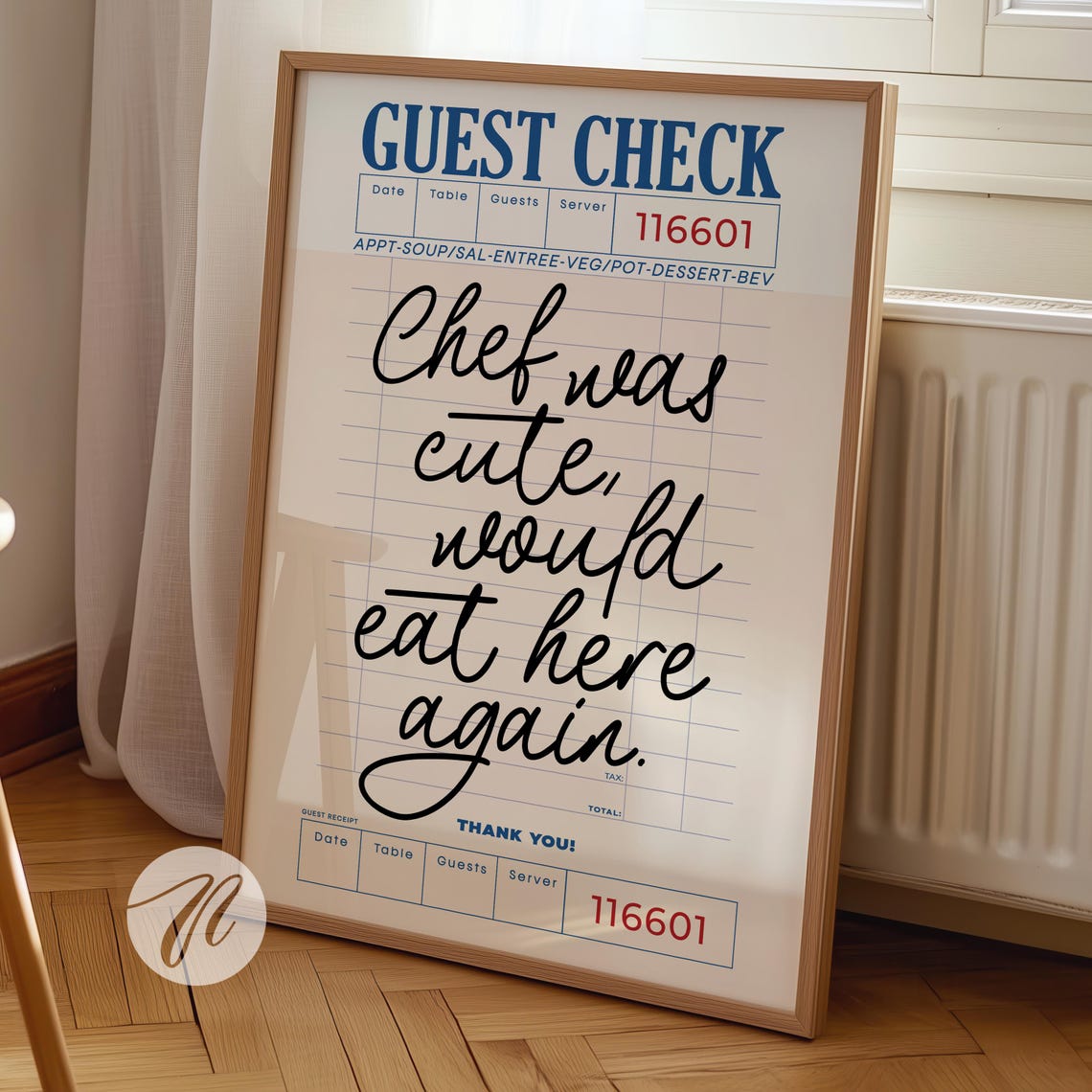 Funny Chef Guest Check Print Trendy Kitchen Art