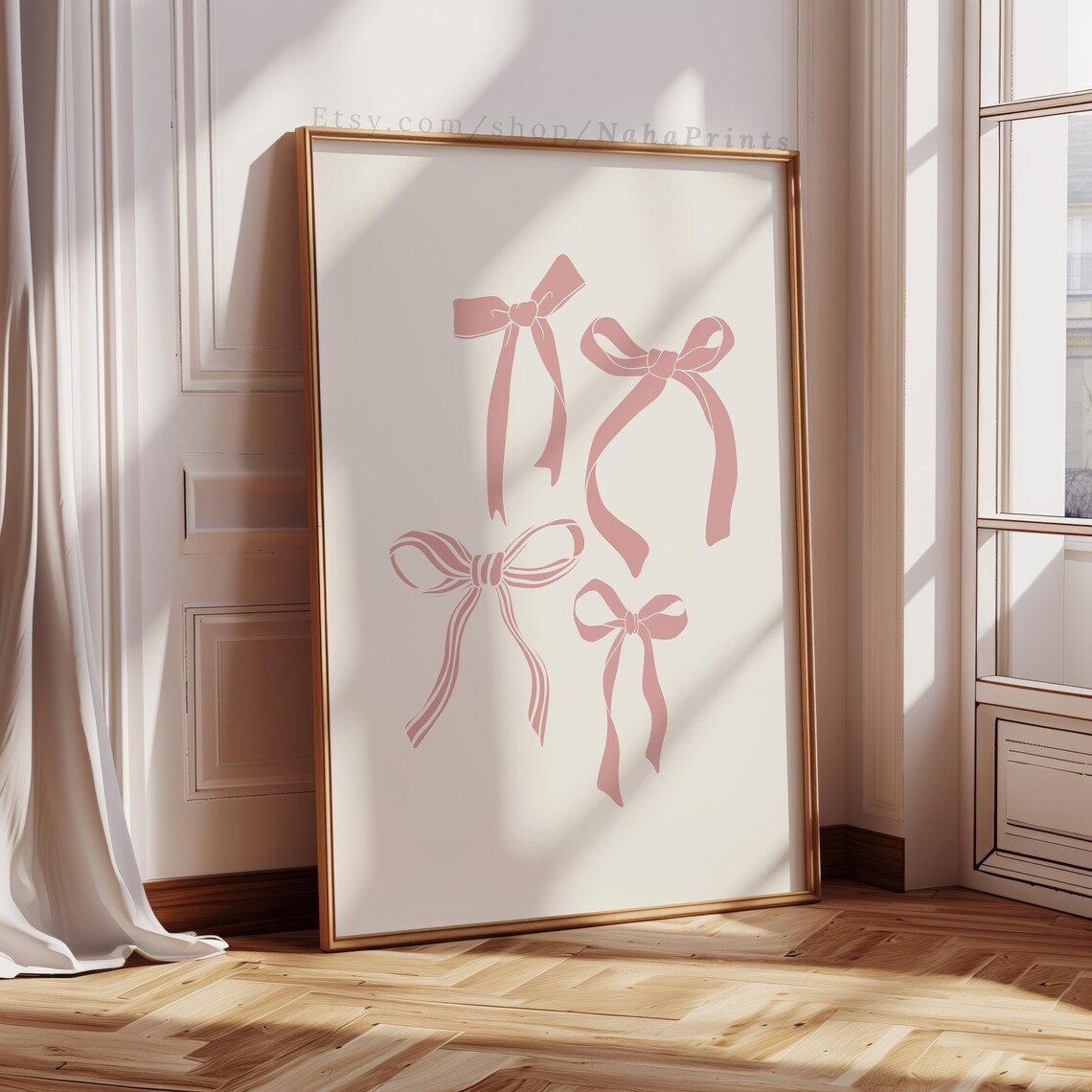 Pink Ribbon Bow Cluster Minimalist Coquette Girls Room Poster