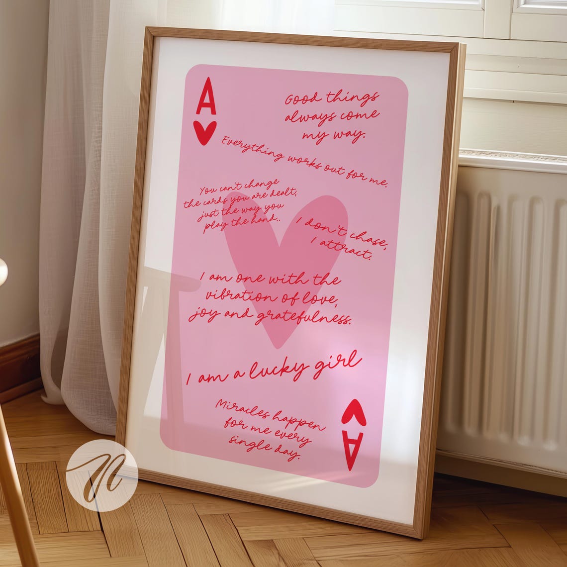 Lucky Girl Syndrome Ace Of Hearts Card Poster Trendy Wall Art Pink And Red Prints Retro Bar Cart Preppy Funky Apartment Decor