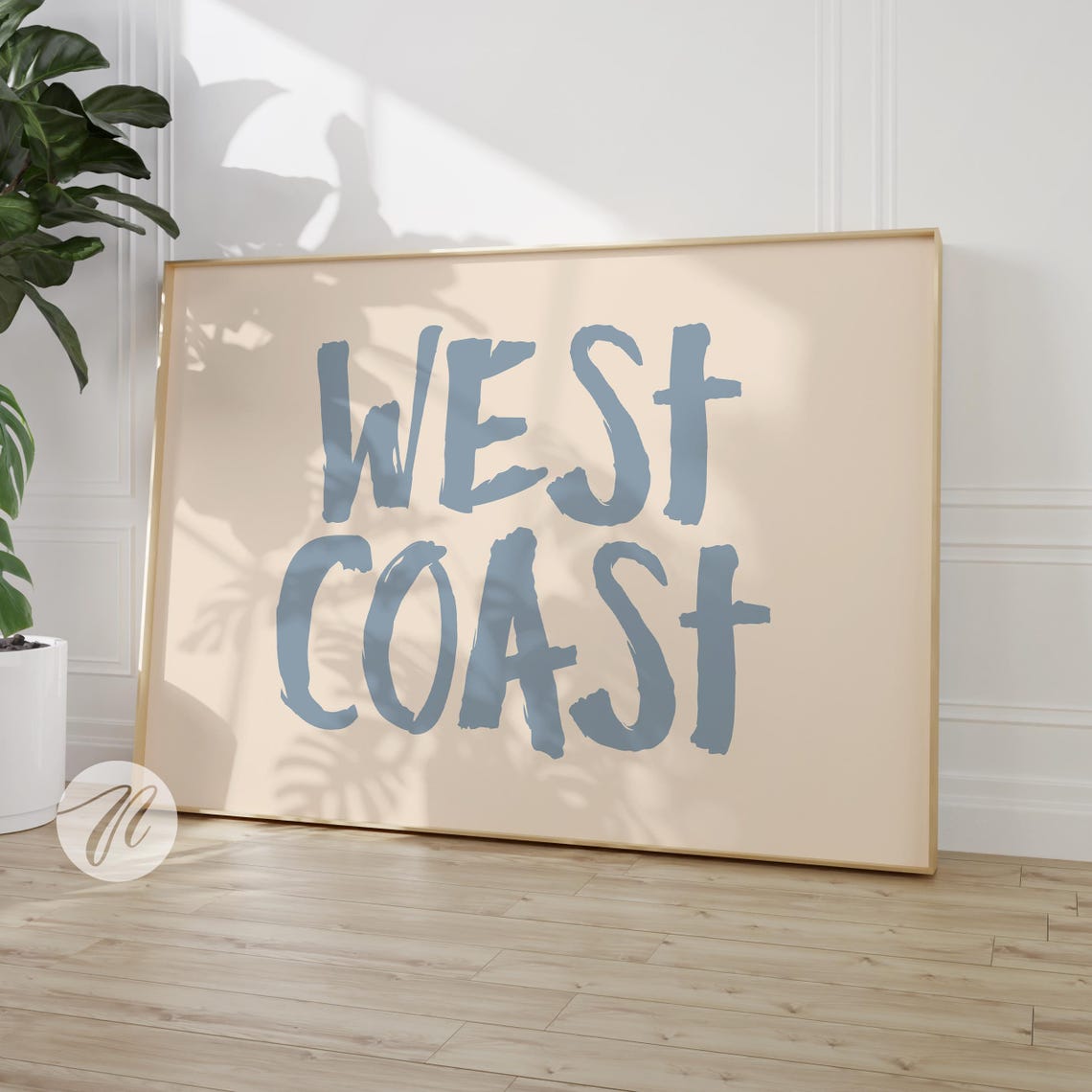 West Coast Blue Brush Lettering Beach House Decor Poster Art