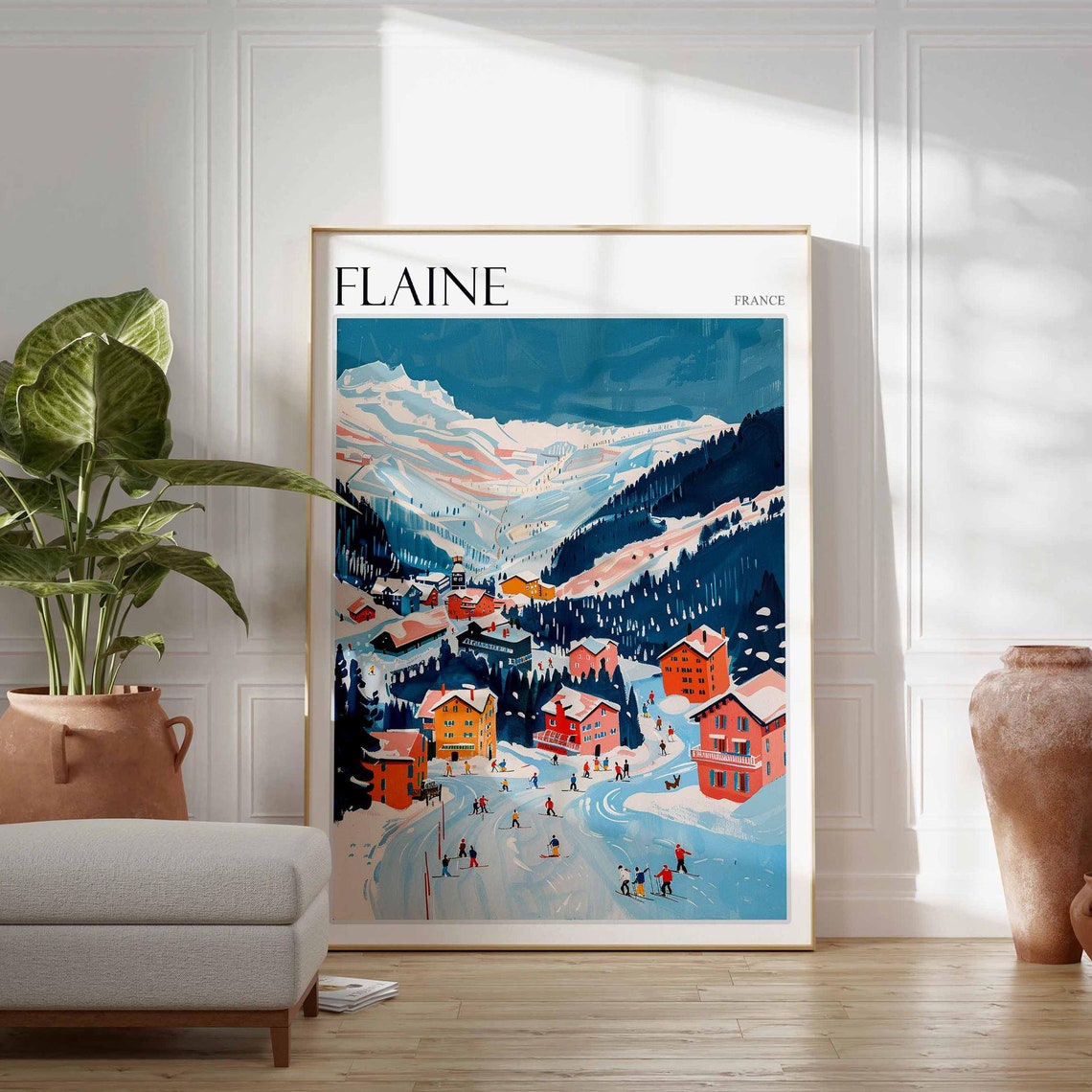 Skiing Travel Poster Skiing Art Flaine Poster Flaine Wall Art French Alps Poster French Alps Print Flaine Travel Print Flaine Ski Art
