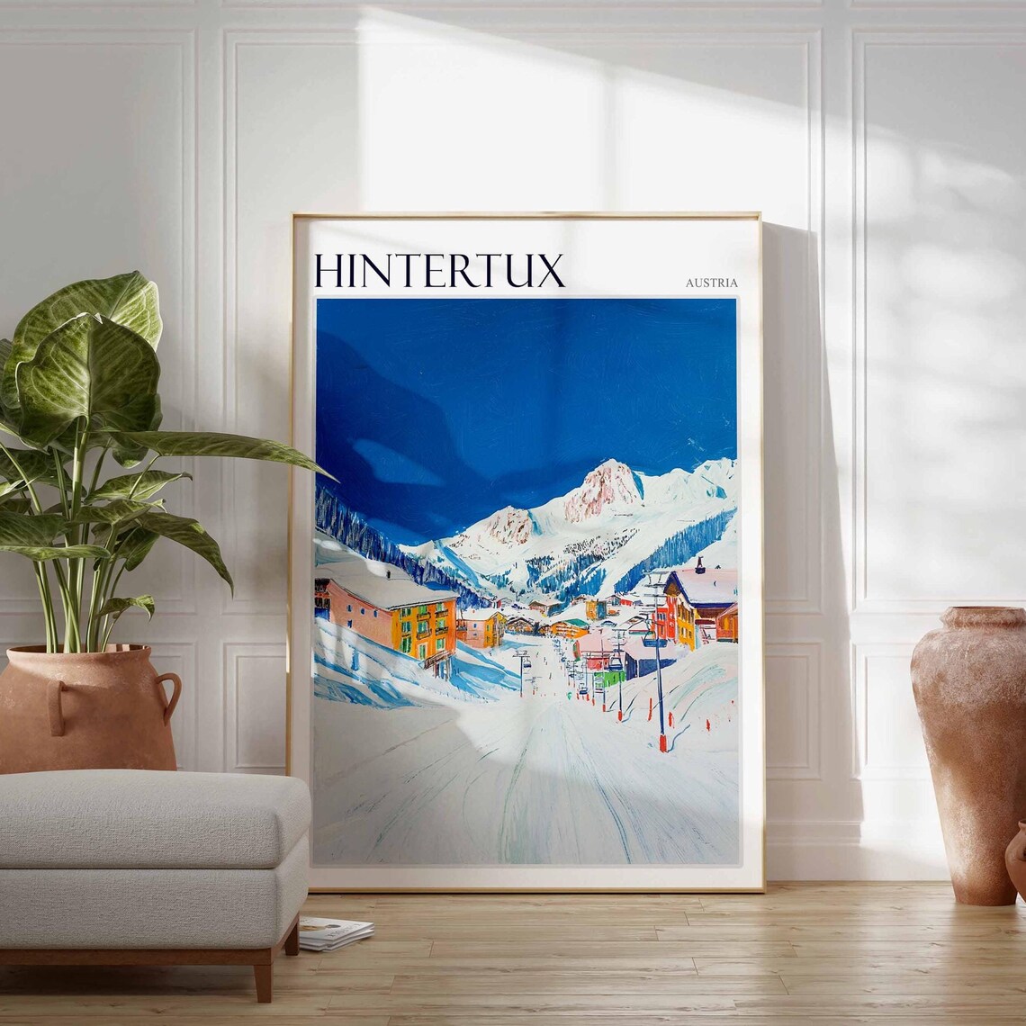 Hintertux Austria Painterly Ski Lift Village Street Travel Poster