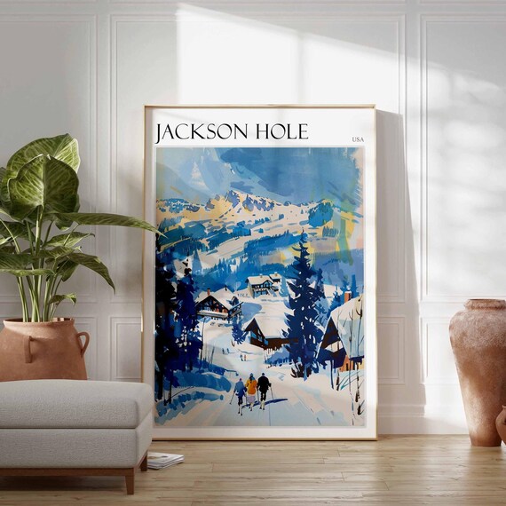 Skiing Travel Poster Skiing Art Jackson Hole Poster Teton Range Poster Wyoming Poster Nature Poster Mountain Poster Jackson Hole Art