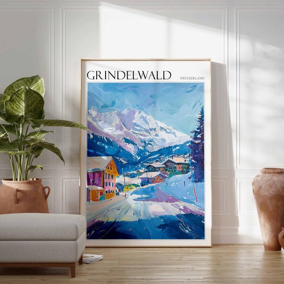Skiing Travel Poster Skiing Art Grindelwald Poster Swiss Alps Poster Grindelwald Wall Art Swiss Alps Art Alpine Print Mountain Print