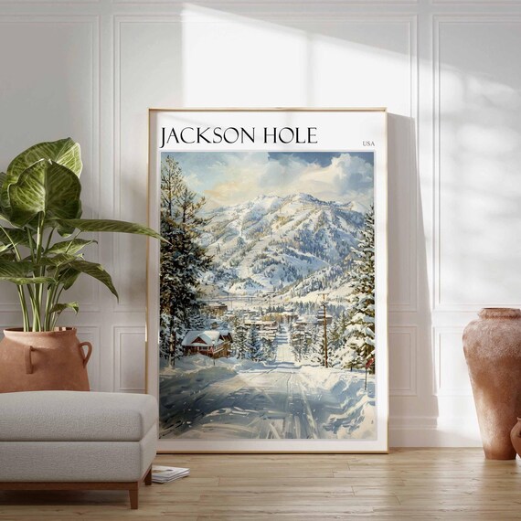 Skiing Travel Poster Skiing Art Jackson Hole Poster Teton Range Poster Wyoming Poster Nature Poster Mountain Poster Jackson Hole Art