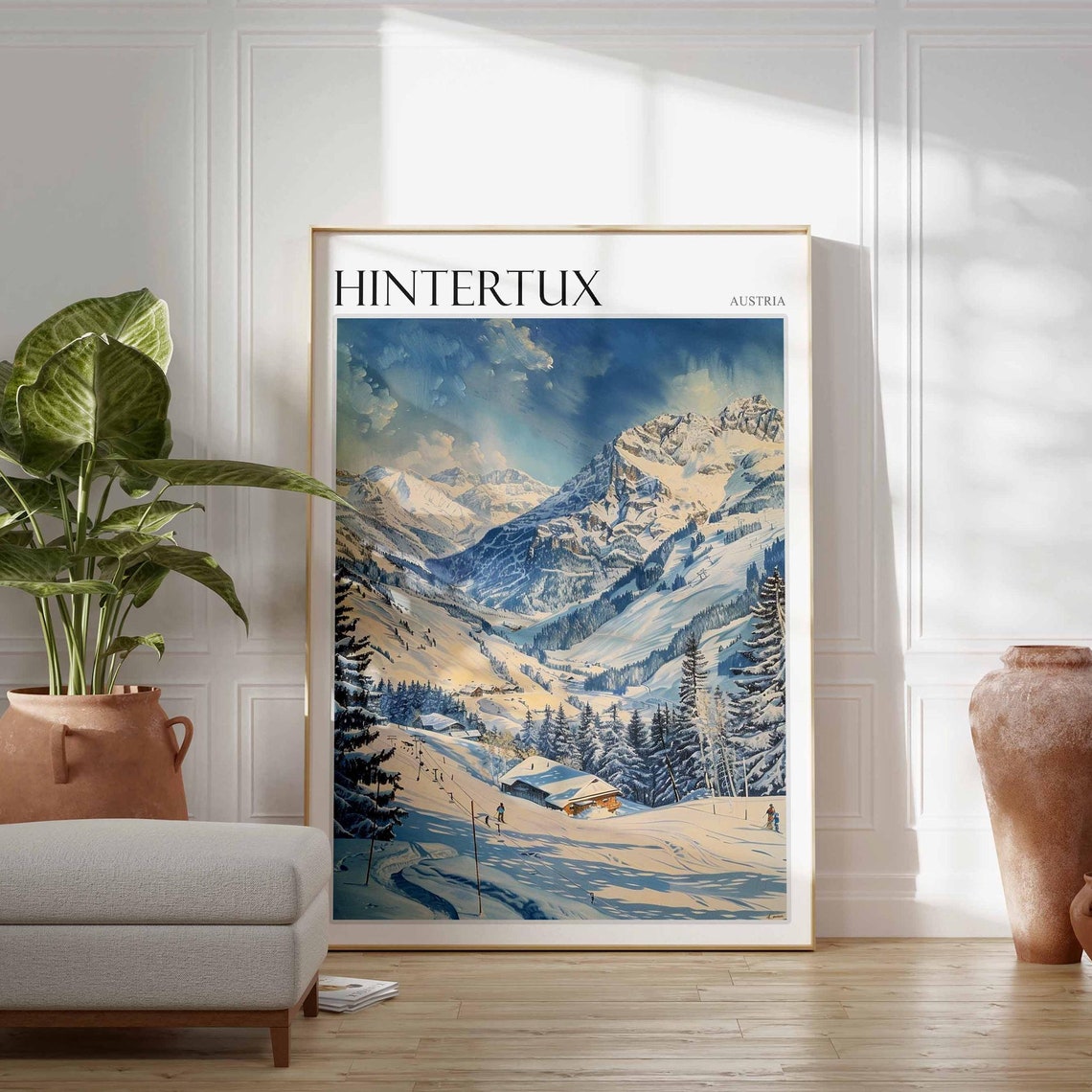 Hintertux Austria Painterly Cabin In Snowy Mountain Valley Poster - Image 2