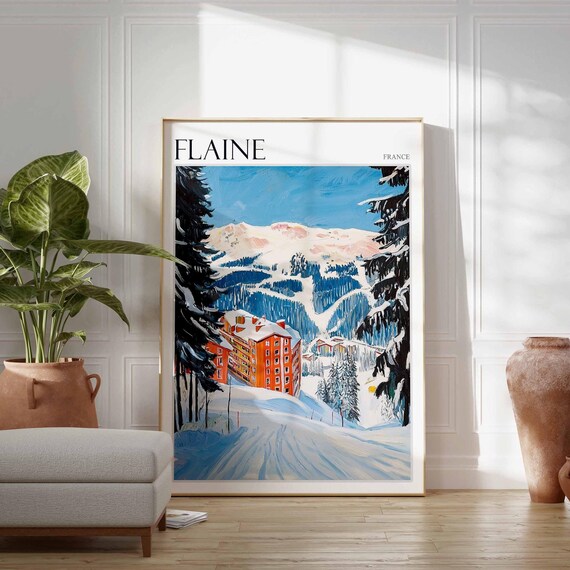Skiing Travel Poster Skiing Art Flaine Poster Flaine Wall Art French Alps Poster French Alps Print Flaine Travel Print Flaine Ski Art
