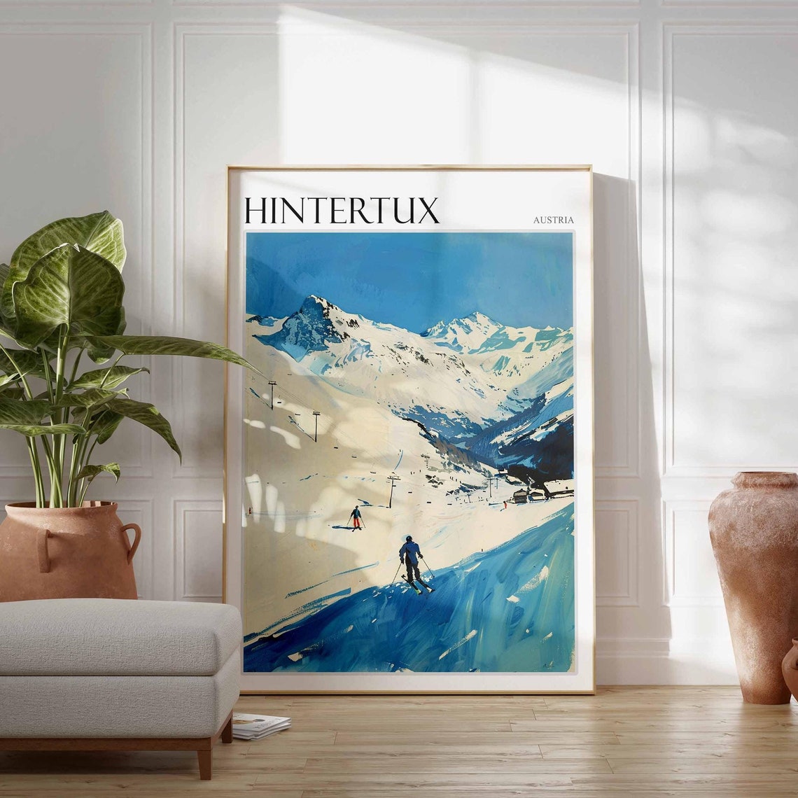 Hintertux Austria Painterly Skier On Blue Ski Slope Vintage Poster