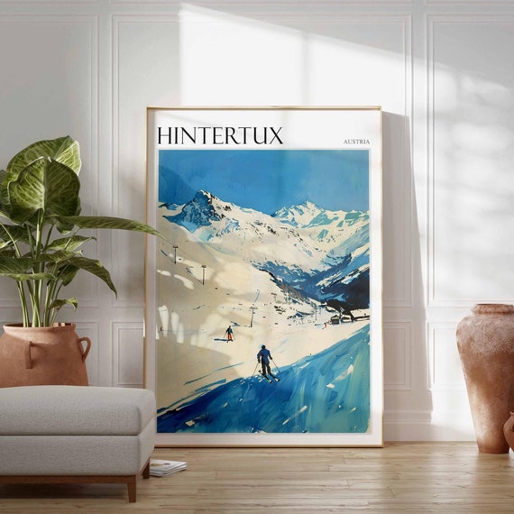 Skiing Travel Poster Skiing Art Hintertux Poster Hintertux Wall Art Ski Travel Poster Snowboard Poster Alpine Poster Hintertux Decor