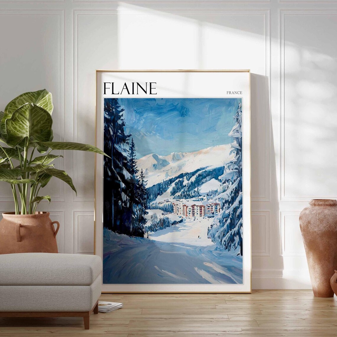 Flaine France Winter Alpine Ski Slope Pines Village Snow Poster