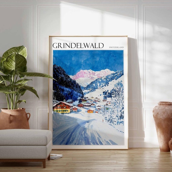 Skiing Travel Poster Skiing Art Grindelwald Poster Swiss Alps Poster Grindelwald Wall Art Swiss Alps Art Alpine Print Mountain Print