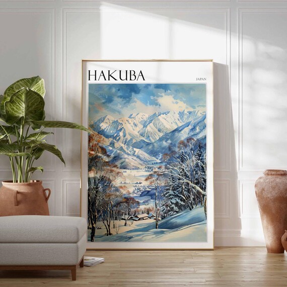 Hakuba Japan Birch Forest Valley View Winter Ski Scene Poster