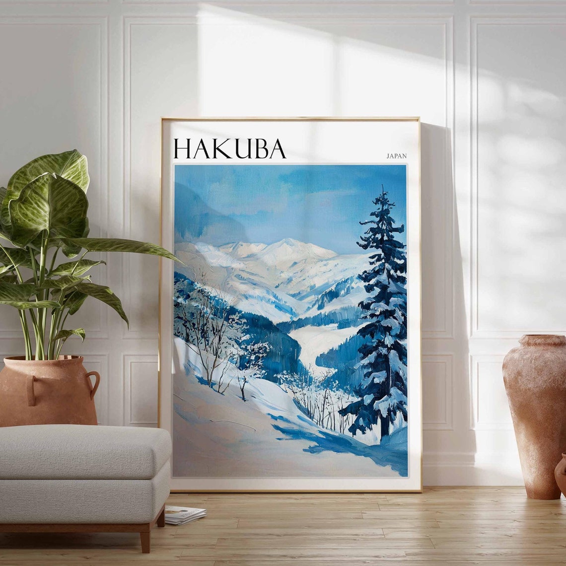 Hakuba Japan Snowy Pine Slope Blue Alpine Peaks Winter Poster