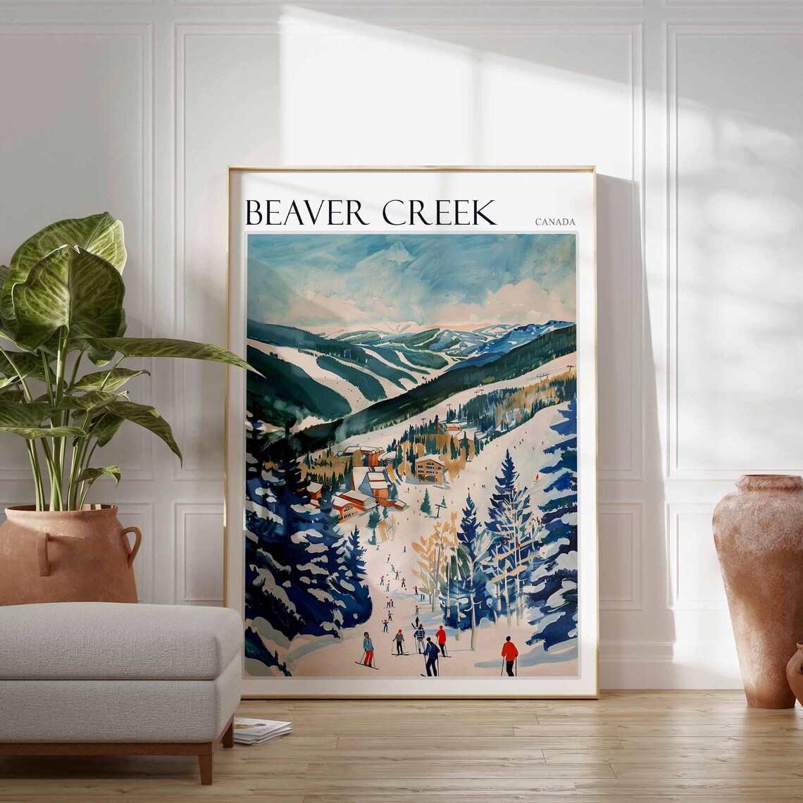 Beaver Creek Canada Retro Alpine Ski Village Skiers Scenic Poster