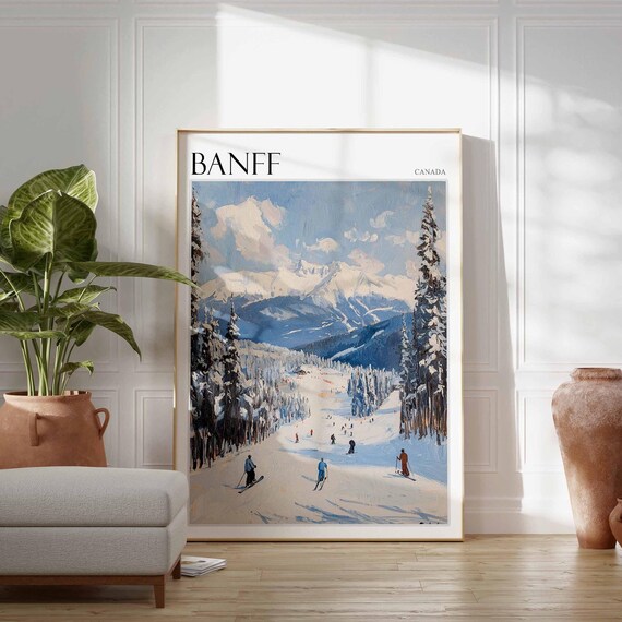 Skiing Travel Poster Skiing Art Banff Poster Canadian Rockies Wall Art Lake Louise Poster Mountain Poster Banff Travel Art Banff Art