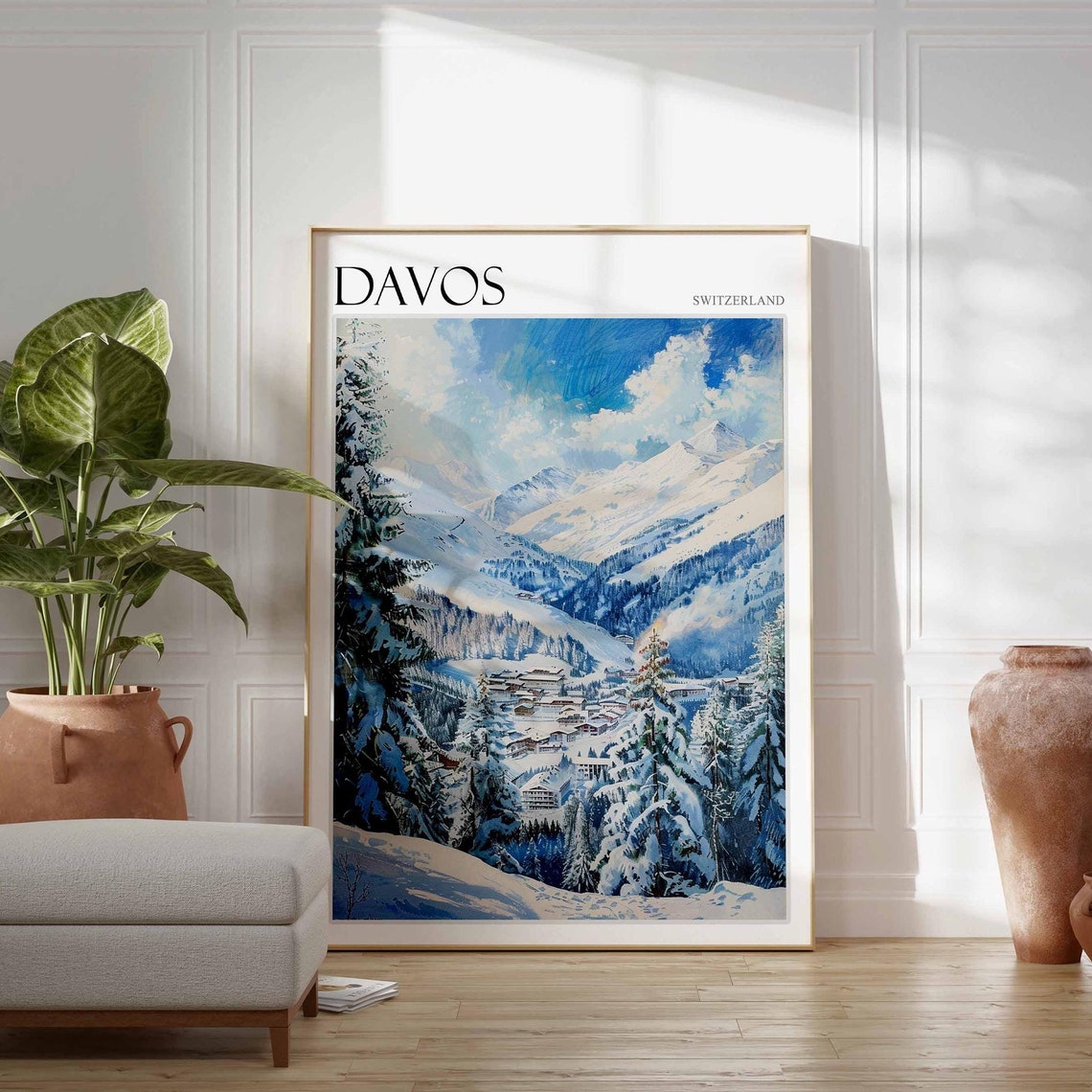 Davos Switzerland Snowy Valley Ski Poster with Pine Forest and Peaks - Image 2