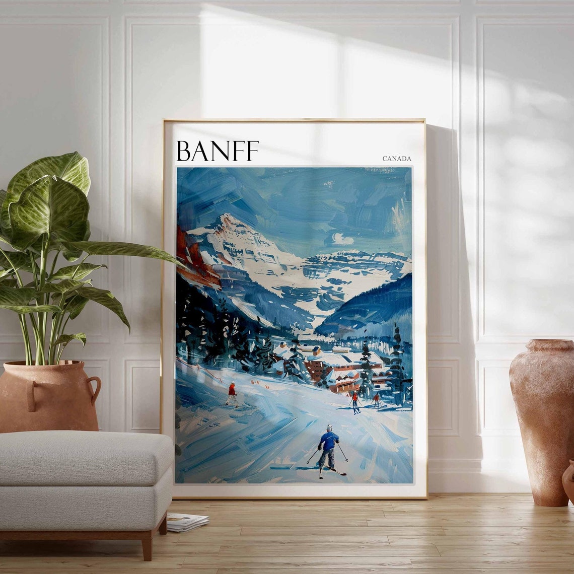 Skiing Travel Poster Skiing Art Banff Poster Canadian Rockies Wall Art Lake Louise Poster Mountain Poster Banff Travel Art Banff Art