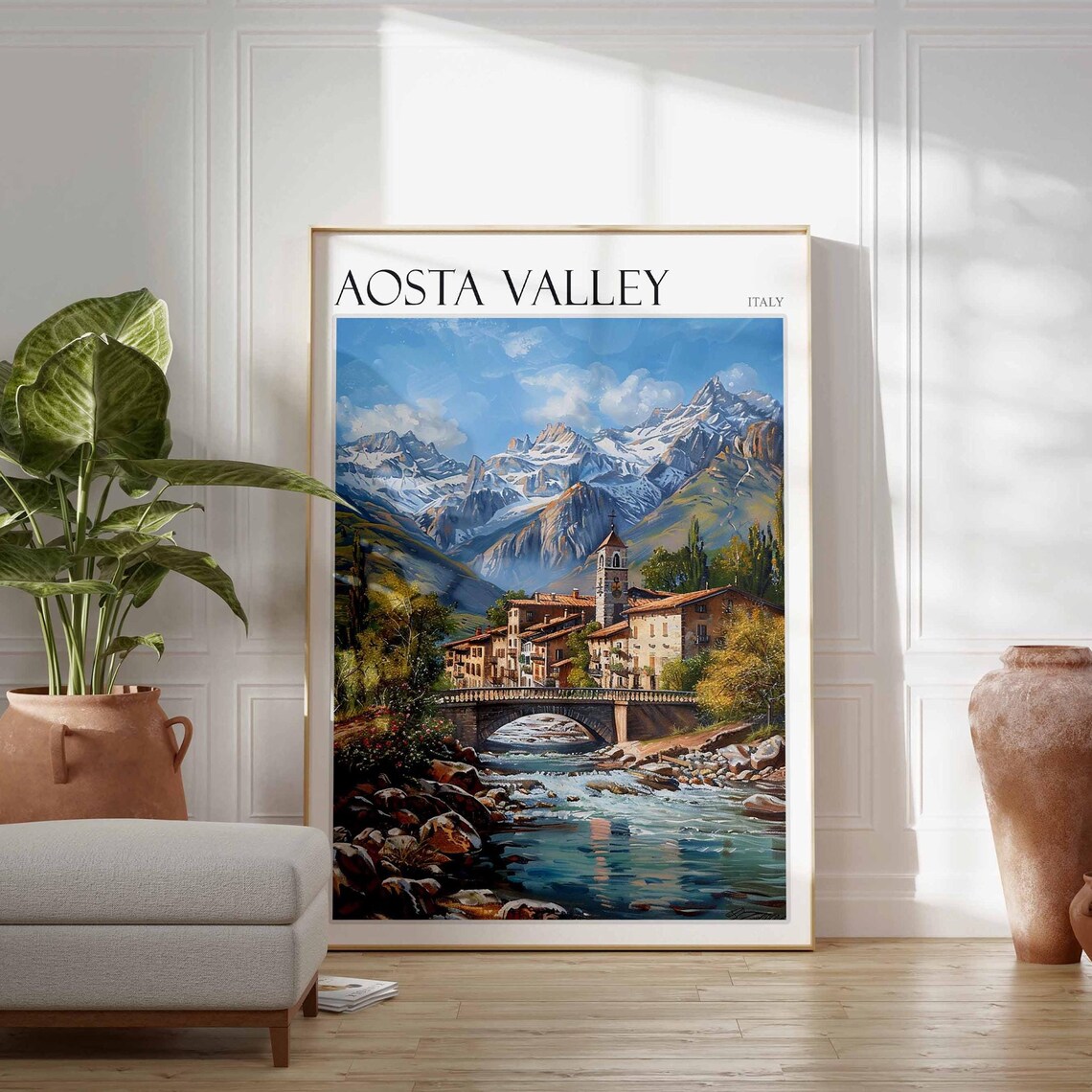 Aosta Valley Poster Italian Alps Print Mountain Wall Art Ski Decor Italy Poster Alpine Art Winter Art European Art Aosta Valley Art