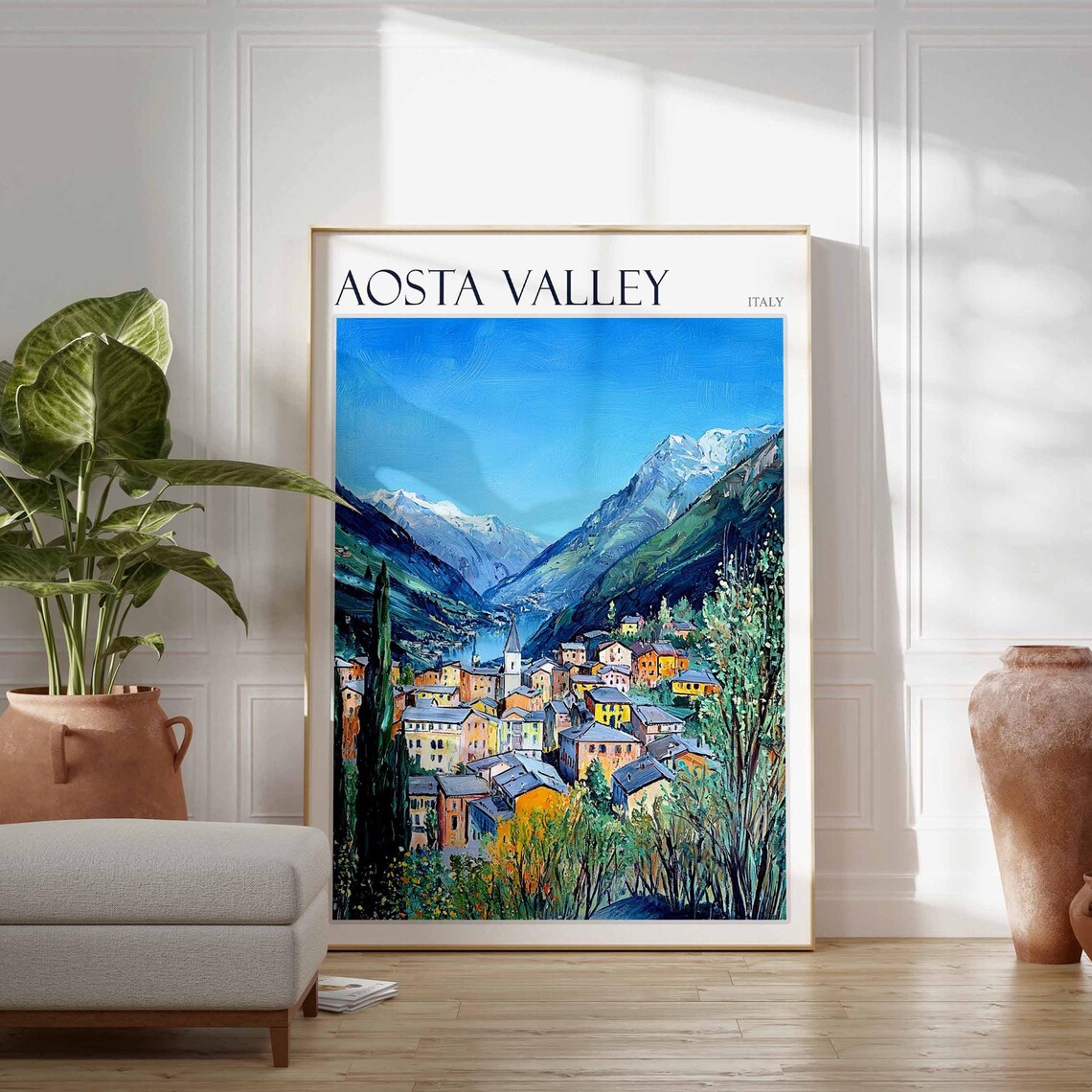 Aosta Valley Poster Italian Alps Print Mountain Wall Art Ski Decor Italy Poster Alpine Art Winter Art European Art Aosta Valley Art