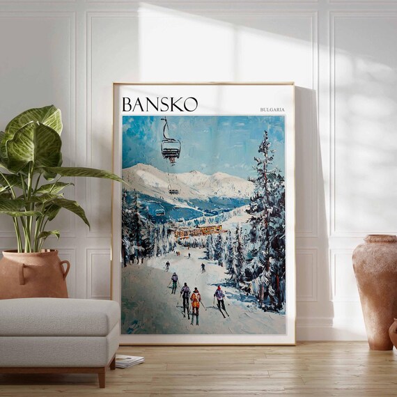 Bansko Bulgaria Chairlift Skiers Alpine Slopes Winter Art Poster