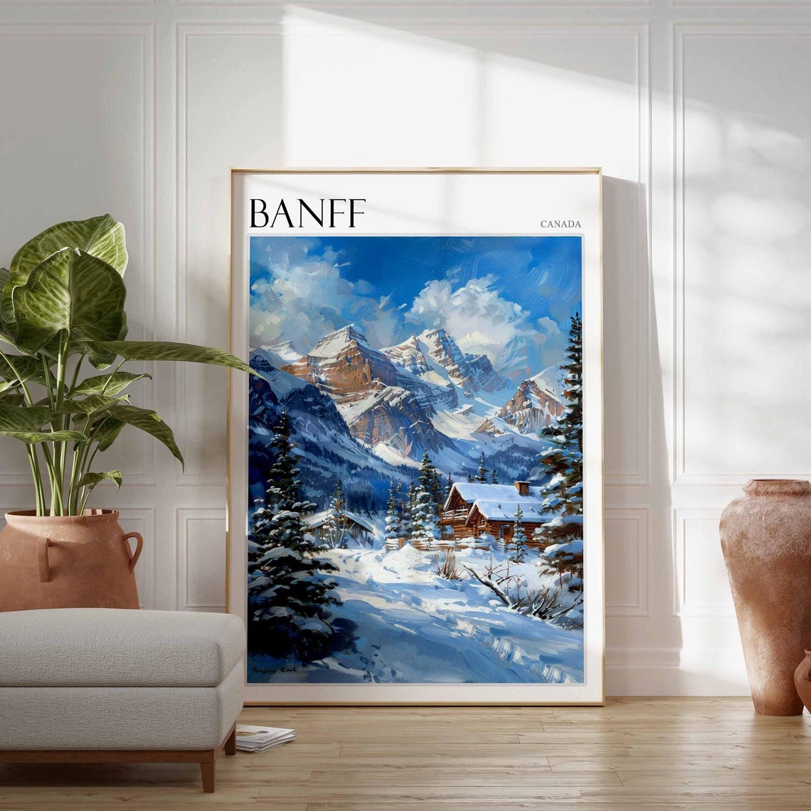 Skiing Travel Poster Skiing Art Banff Poster Canadian Rockies Wall Art Lake Louise Poster Mountain Poster Banff Travel Art Banff Art
