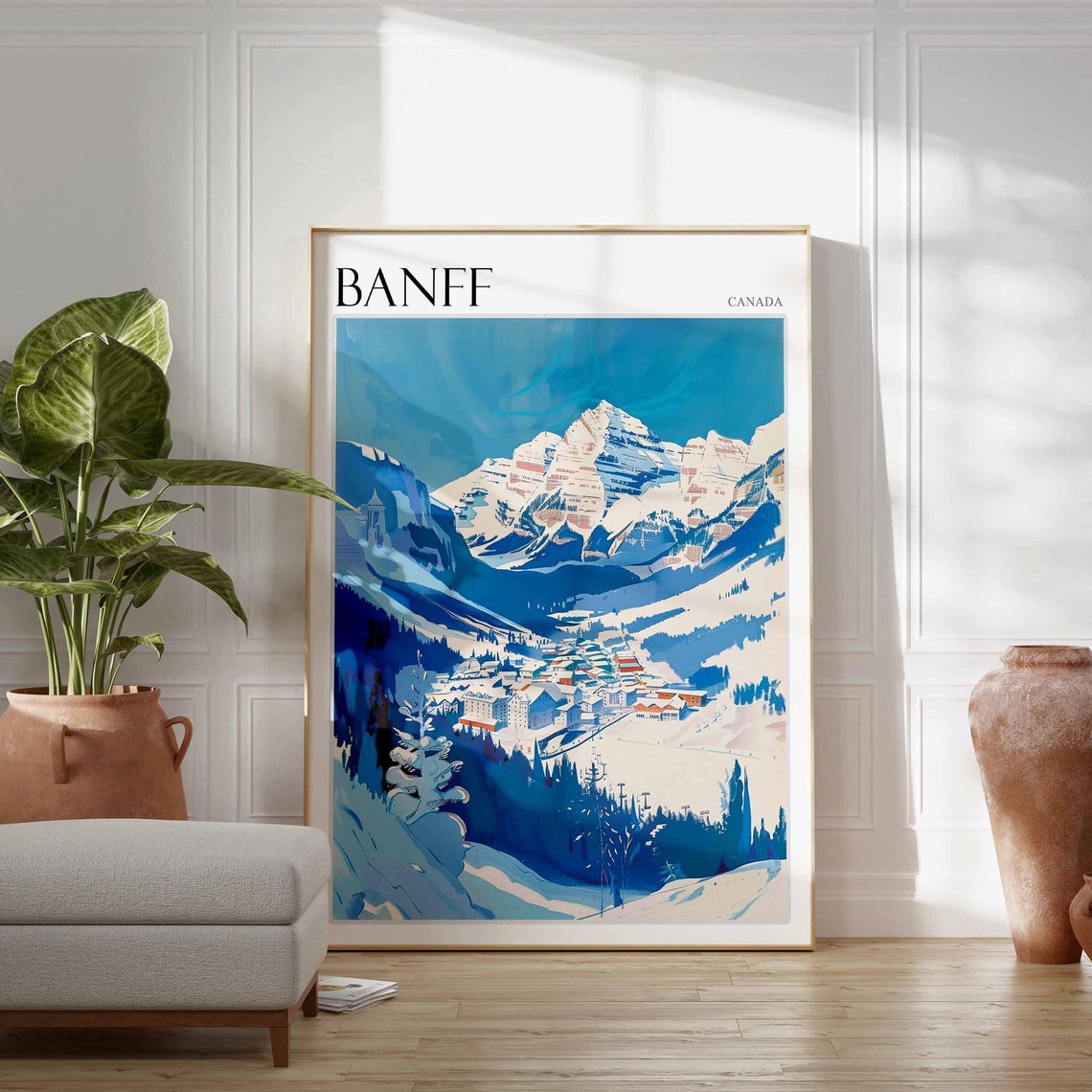 Skiing Travel Poster Skiing Art Banff Poster Canadian Rockies Wall Art Lake Louise Poster Mountain Poster Banff Travel Art Banff Art