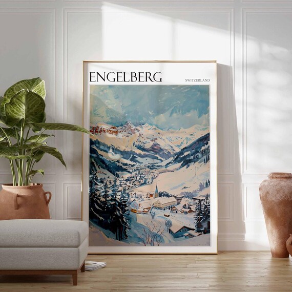 Engelberg Switzerland Aerial Village View Church Steeple Valley Poster