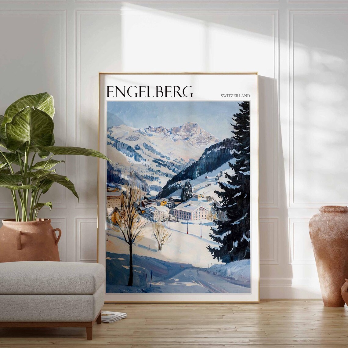 Engelberg Switzerland Bright Alpine Village Valley Panorama Art Poster
