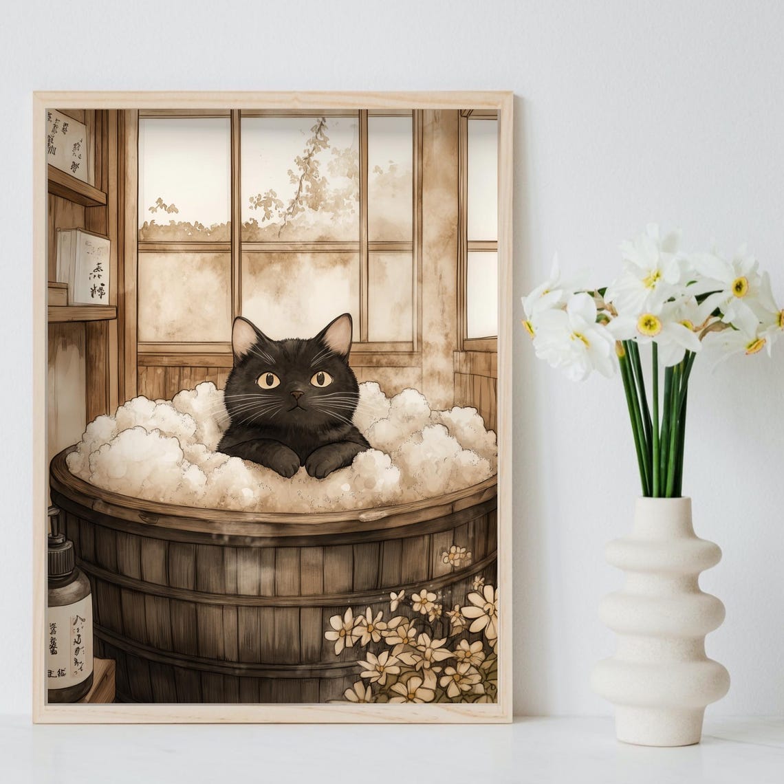 Black Cat Relaxing In Wooden Tub Bubbles Vintage Bath Poster - Image 8